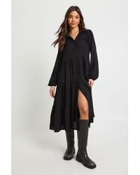 Boohoo - Textured Tiered Midi Smock Dress - Lyst