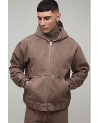BoohooMAN - Tall Tinted Washed Denim Oversized Zip Up Hoodie - Lyst