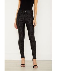 Sosandar - Textured Leopard Print Coated Skinny Jeans - Lyst