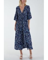 Blue Vanilla - Elasticated Neck Shirred Waist Midi Dress - Lyst