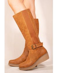 Where's That From - 'Ayleen' Wedge Heel Knee High Boots With Elastic Panel - Lyst