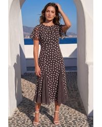 Roman - Petite Spot Print Godet Hem Midi Dress - Lyst
