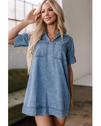 Azura Exchange - Denim Shirt Jurk Casual Loose Fit - Lyst