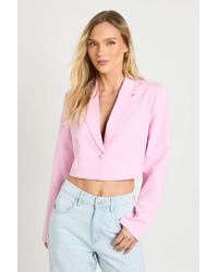 Boohoo - Petite Basic Woven Relaxed Fit Crop Blazer - Lyst