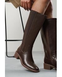 Where's That From - Evara Low Block Heel Elastic Stretch Knee High Riding Boot - Lyst