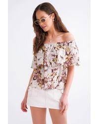 MixRay - Floral Print Off Shoulder Blouse - Lyst