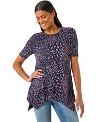 Roman - Floral Print Hanky Hem Tunic Top - Lyst