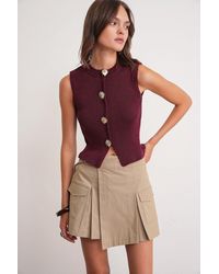 MixRay - Textured Knit Crop Top With Button Details - Lyst