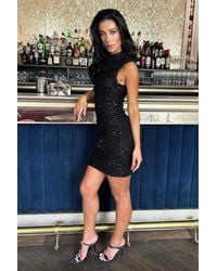 AX Paris - Sequin High Neck Ruched Bodycon Mini Dress - Lyst