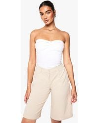 Boohoo - Linen Tailored Mid Rise Bermuda Shorts - Lyst