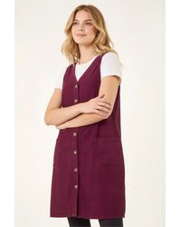 Roman - Cotton V-Neck Button Pocket Dress - Lyst