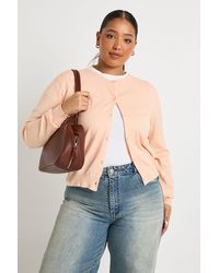 Boohoo - Plus Rib Knit Crew Neck Button Through Cardigan - Lyst