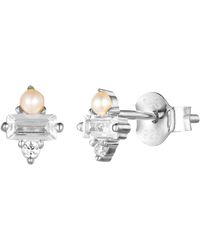 SEOL + GOLD - Sterling Baguette Cz & Pearl Stud Earrings - Lyst