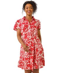 Roman - Petite Leaf Print Shirt Dress - Lyst