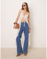 ASOS - Longline Split Front Sheer Lace Ruffle Cami Top - Lyst