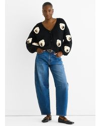 Gini London - Schwarzer 3D-Kontrast Teddy Häkel-Cardigan - Lyst