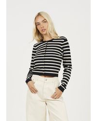 Brave Soul - Stripe Crew Neck Cardigan With Shank Buttons - Lyst