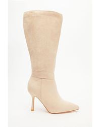 Quiz - Cream Faux Suede Knee High Heeled Boots - Lyst