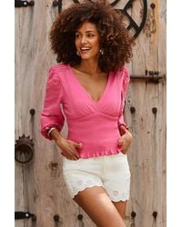 Sosandar - Hot Shirred Detail Cotton Top - Lyst