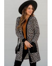 Azura Exchange - Leopard-Strickcardigan Mit Taschen - Lyst