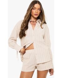 Boohoo - Stripe Tie Cuff Shirt & Short Co-Ord - Lyst