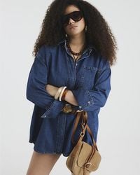 River Island - Shirt Mini Dress Denim Oversized Collared Cotton - Lyst