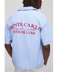 BoohooMAN - Tall Oversized Monte Carlo Embroidered Revere Stripe Shirt - Lyst
