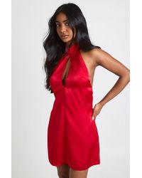 Boohoo - Satin High Neck Shift Dress - Lyst