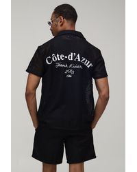 BoohooMAN - Embroidered Crochet French Riviera Regular Shirt & Relaxed Short Set - Lyst