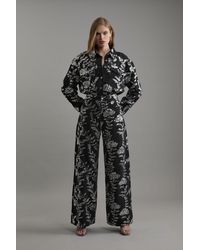 Karen Millen - Denim All Over Floral Sequin Wide Leg Trousers - Lyst