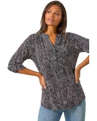 Roman - Textured Paisley Print Stretch Blouse - Lyst