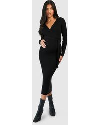 Boohoo - Maternity Knitted Wrap Midi Dress - Lyst