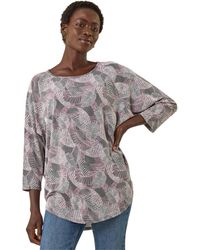 Roman - Leaf Puff Print Stretch Top - Lyst
