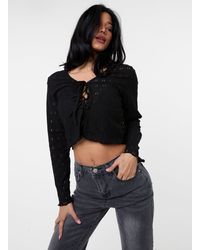 Pink Vanilla - Tie Front Cutwork Cardigan - Lyst