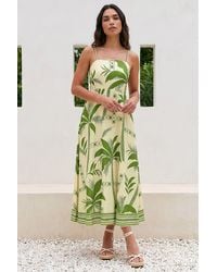 Roman - Strappy Palm Print Midi Dress - Lyst
