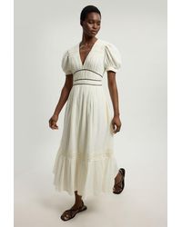 Karen Millen - Double Cloth Contrast Piping Midi Dress - Lyst