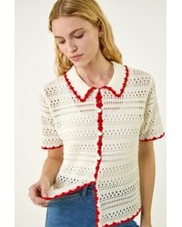 Roman - Collar Button Knit Top - Lyst