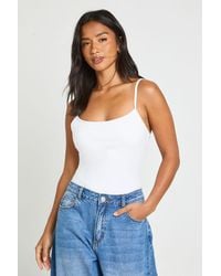 Boohoo - Petite Peached Sculpt Strappy Sleeveless Bodysuit With Removable Padding - Lyst