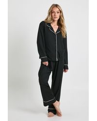 Boohoo - Petite Jersey Piping Detail Long Sleeve Shirt & Trousers Pyjama Set - Lyst