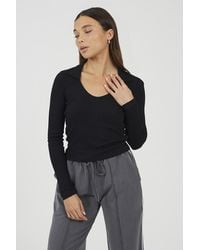 Brave Soul - Ribbed V-Neck Collared Top - Lyst