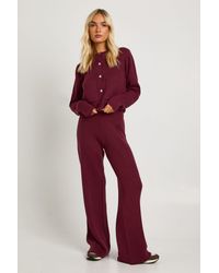 Boohoo - Pocket Detail Crew Neck Knitted Cardigan And Wide Leg Trouser - Lyst