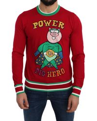 Dolce & Gabbana - Dolce Gabbana Red Wool Silk Pig Of The Year Sweater - Lyst
