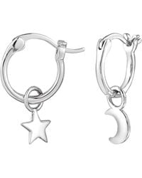 The Jewellery Stockroom - Sterling Mismatched Star And Moon Creole Hoop Earrings - Lyst