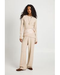 Boohoo - Ruched Waist Detail Knitted Sweater And Wide Leg Trouser Co-Ord - Lyst
