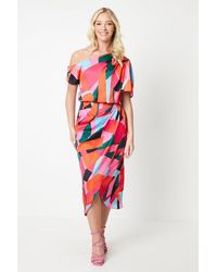 Debut London - By Coast Fallen Shoulder Printed Midi Dress - Lyst
