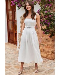 Sosandar - Ivory Fit & Flare Belted Midi Dress With Pockets - Lyst