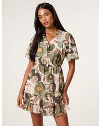 Blue Vanilla - Printed Button Up Tiered Short Sleeve Dress - Lyst