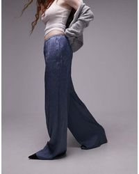 TOPSHOP - Crinkle Satin Wide Leg Pull On Trouser - Lyst