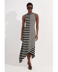 Karen Millen - Asymmetric Hem Cut About Stripe Sleeveless Knitted Midi Dress - Lyst