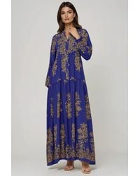 Hiccup - Printed Viscon Maxi Dress With Shirt Collar - Lyst